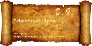 Debreczeni Irma névjegykártya